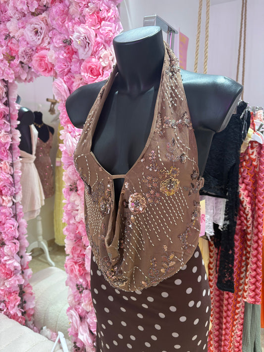 Top strass marron