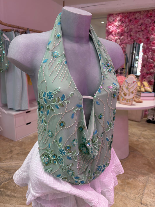 Top strass vert d’eau